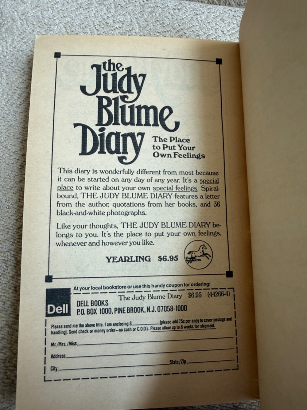 Vintage Judy Blume, Tiger Eyes Paperback, copyright 1981, printed 1982 - Picture 5 of 6
